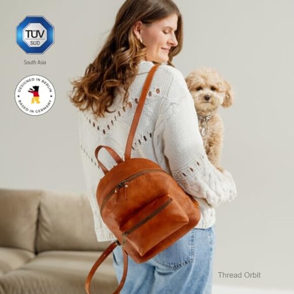 Vintage Genuine Leather Backpack Purse, Small Lightweight Women\'s Bag